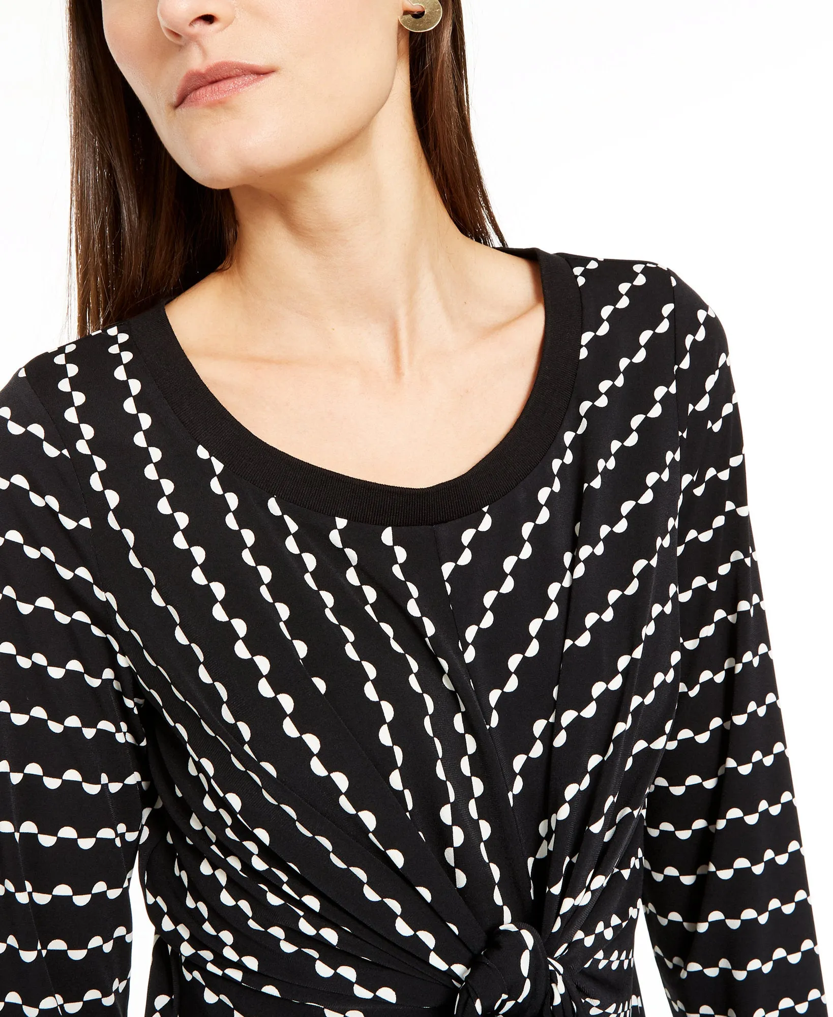 Printed Knit Tie-Front Top