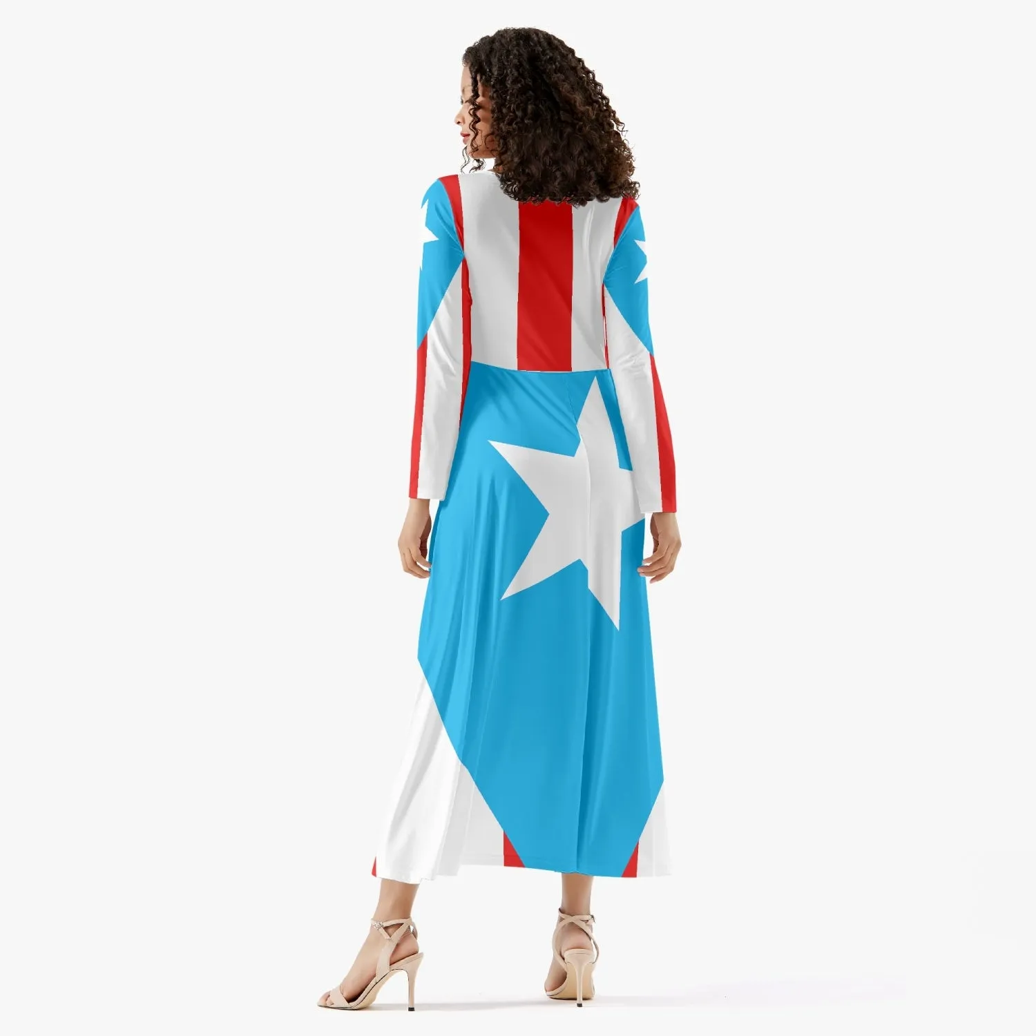 Puerto Rico Light Blue Flag Women’s Long-Sleeve One-piece Dress