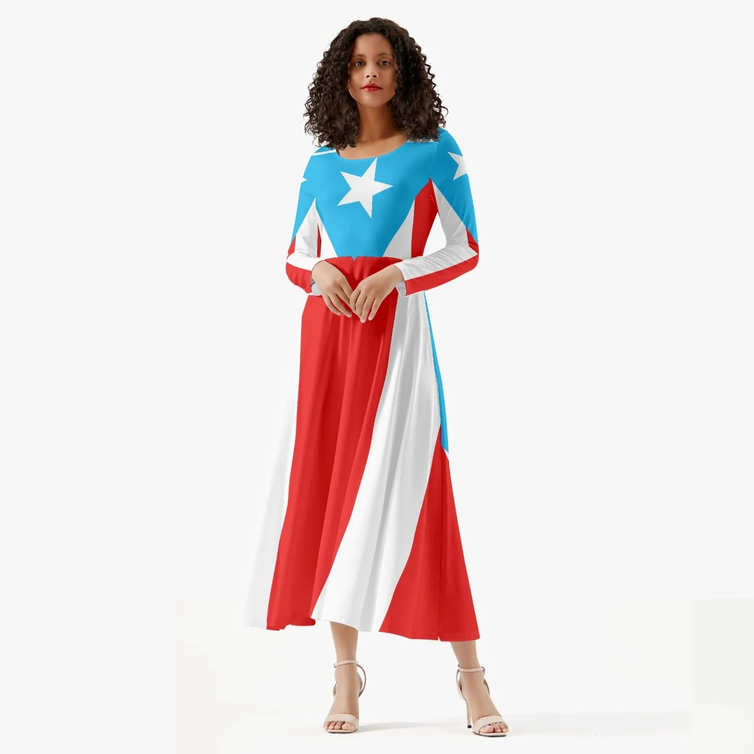 Puerto Rico Light Blue Flag Women’s Long-Sleeve One-piece Dress