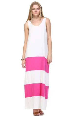 Racerback Maxi Dress Sleeveless White Pink