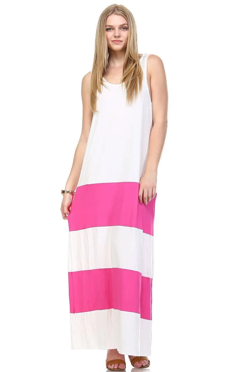 Racerback Maxi Dress Sleeveless White Pink