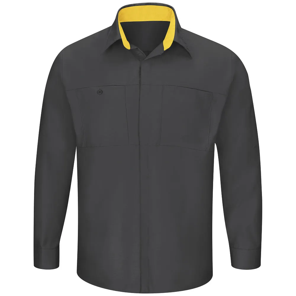 Red Kap Men's Performance Plus Shop Shirt with OIL BLOK Technology Long Sleeve SY32 - Charcoal with Yellow Mesh