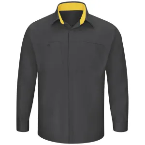 Red Kap Men's Performance Plus Shop Shirt with OIL BLOK Technology Long Sleeve SY32 - Charcoal with Yellow Mesh