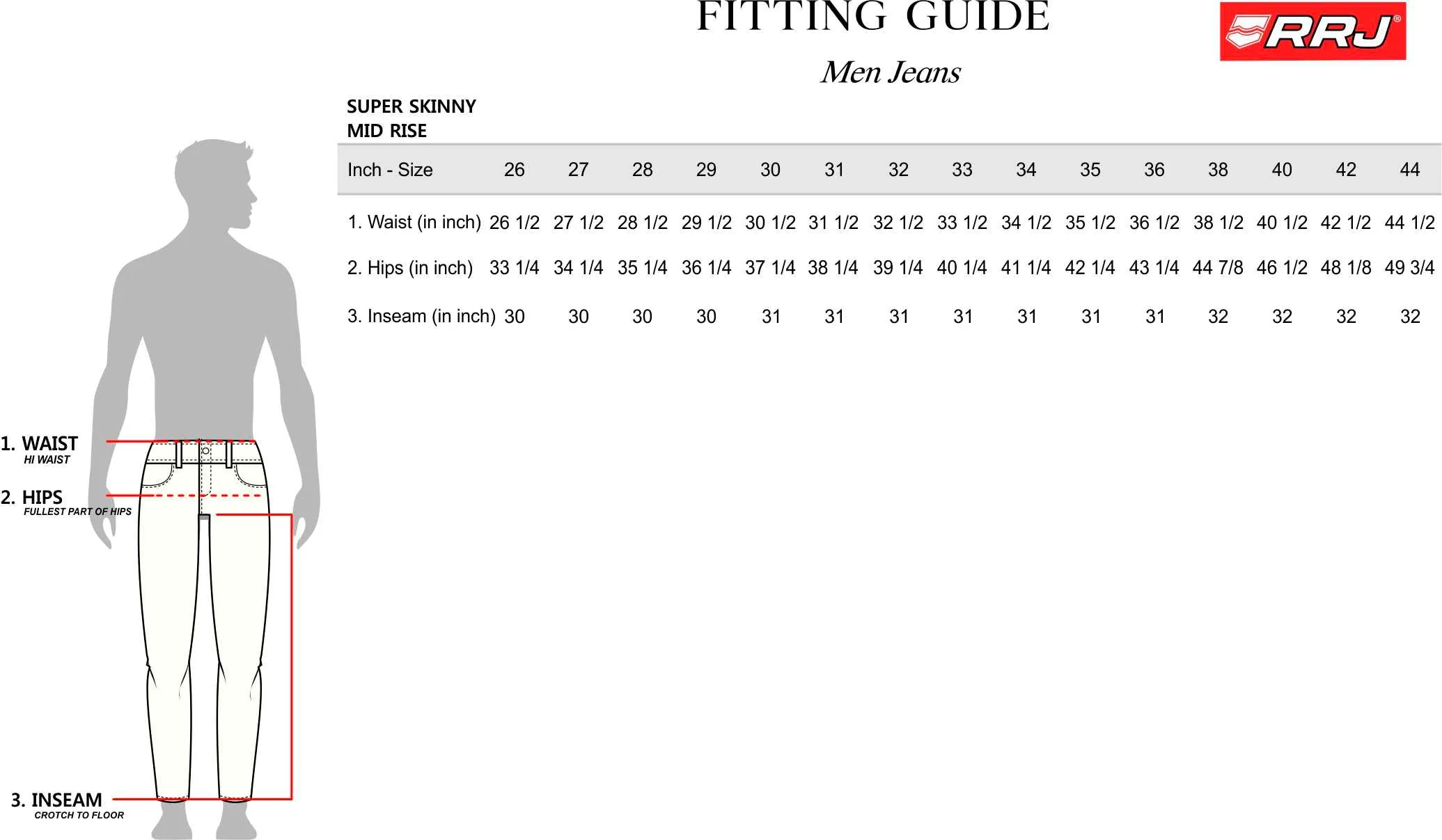 RRJ Men's Basic Denim Pants Mid-Rise Superskinny Fitting Extreme with Details Fabric 167210 (Dark Shade)