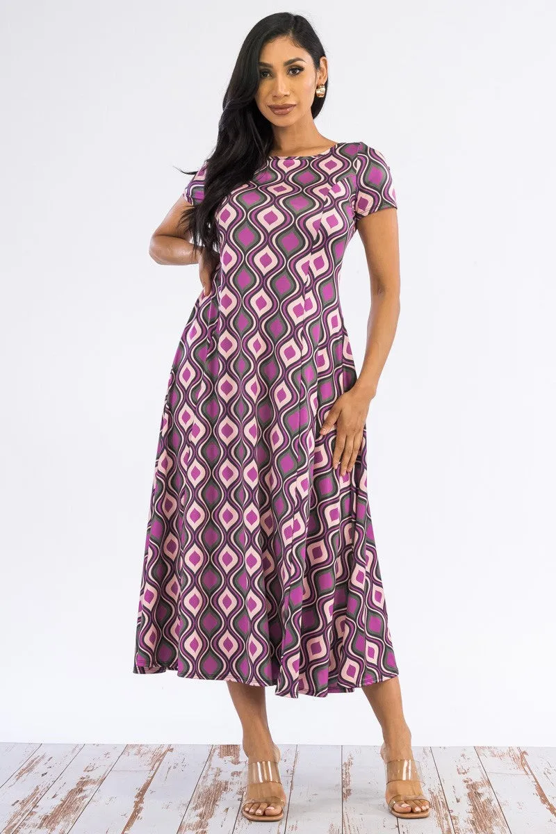 SAN144R-GEOMETRIC - CAP SLEEVE MAXI DRESS