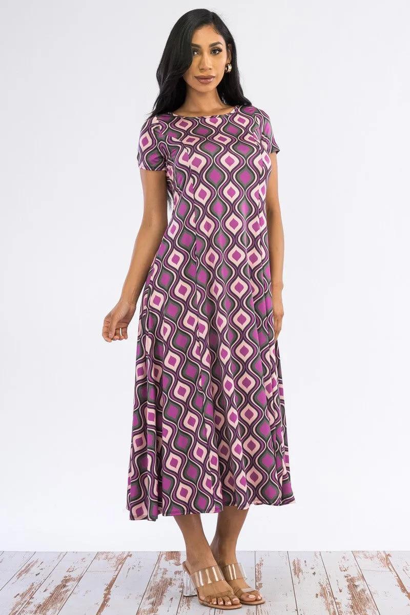 SAN144R-GEOMETRIC - CAP SLEEVE MAXI DRESS