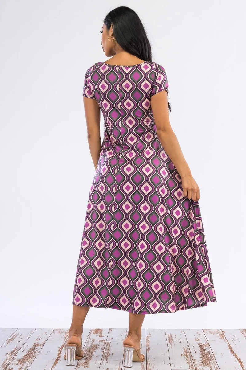 SAN144R-GEOMETRIC - CAP SLEEVE MAXI DRESS
