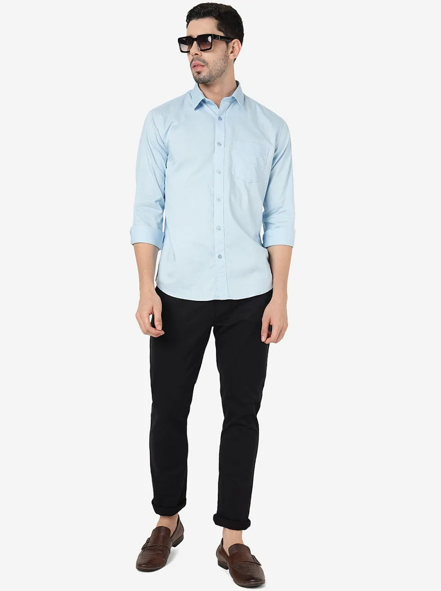 Sky Blue Solid Smart Fit Semi Casual Shirt | Greenfibre
