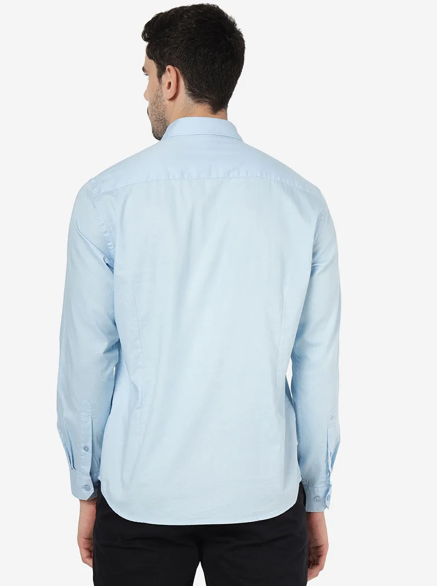 Sky Blue Solid Smart Fit Semi Casual Shirt | Greenfibre