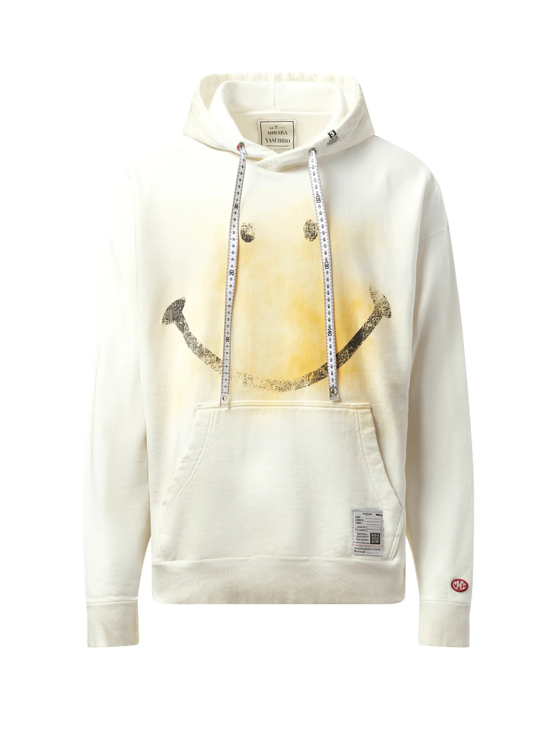Smily Face Printed Distressed Hoodie in White
