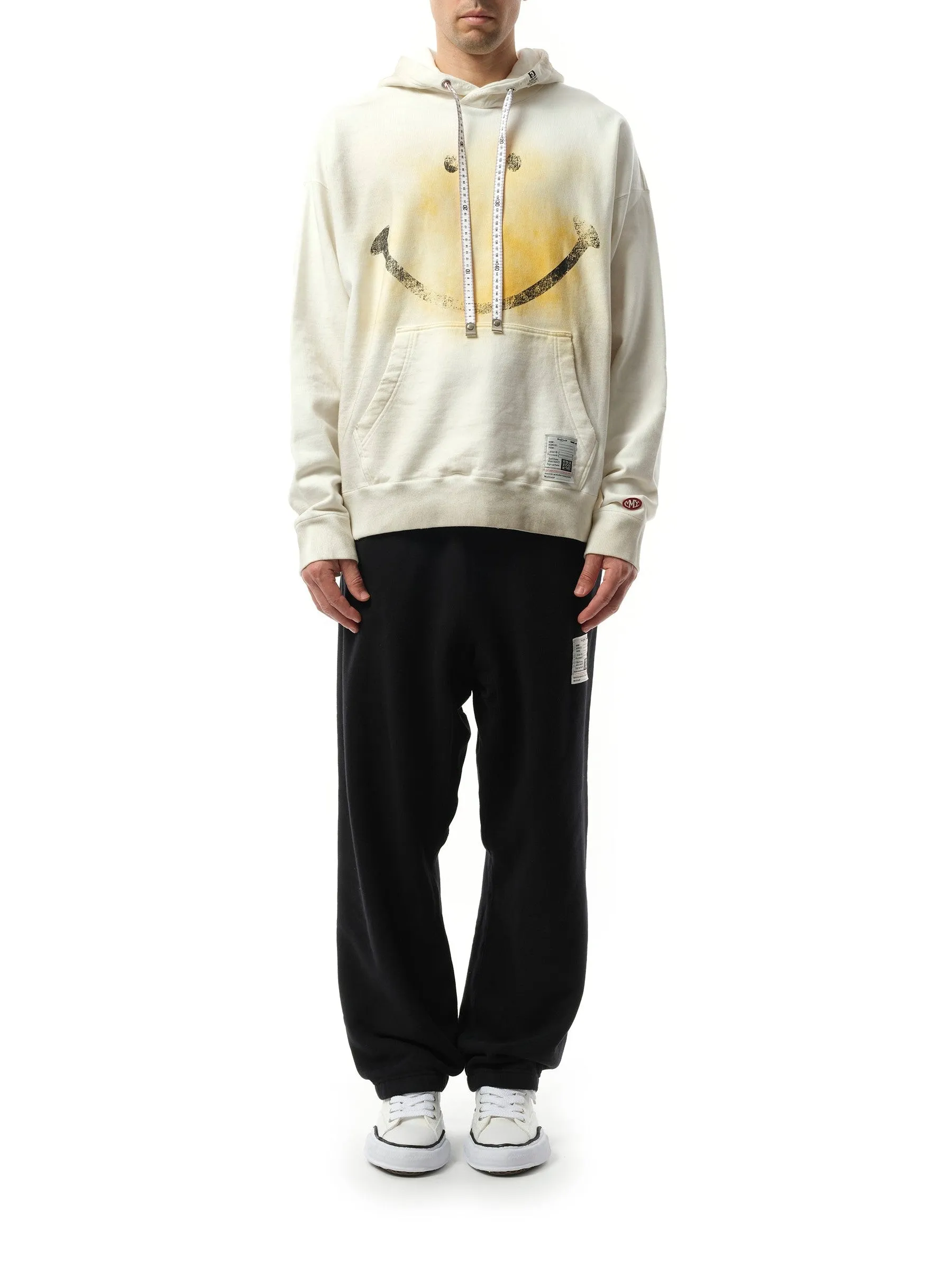 Smily Face Printed Distressed Hoodie in White