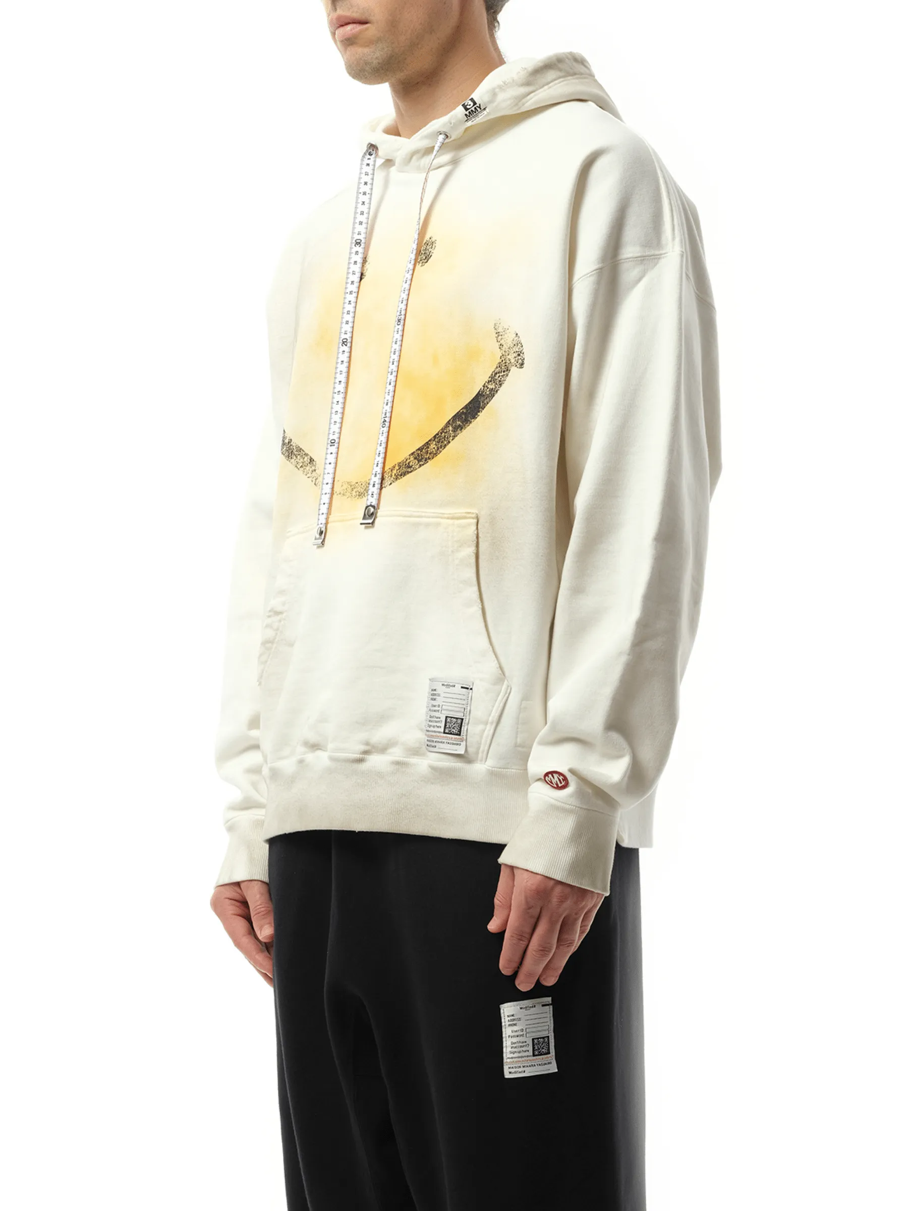 Smily Face Printed Distressed Hoodie in White