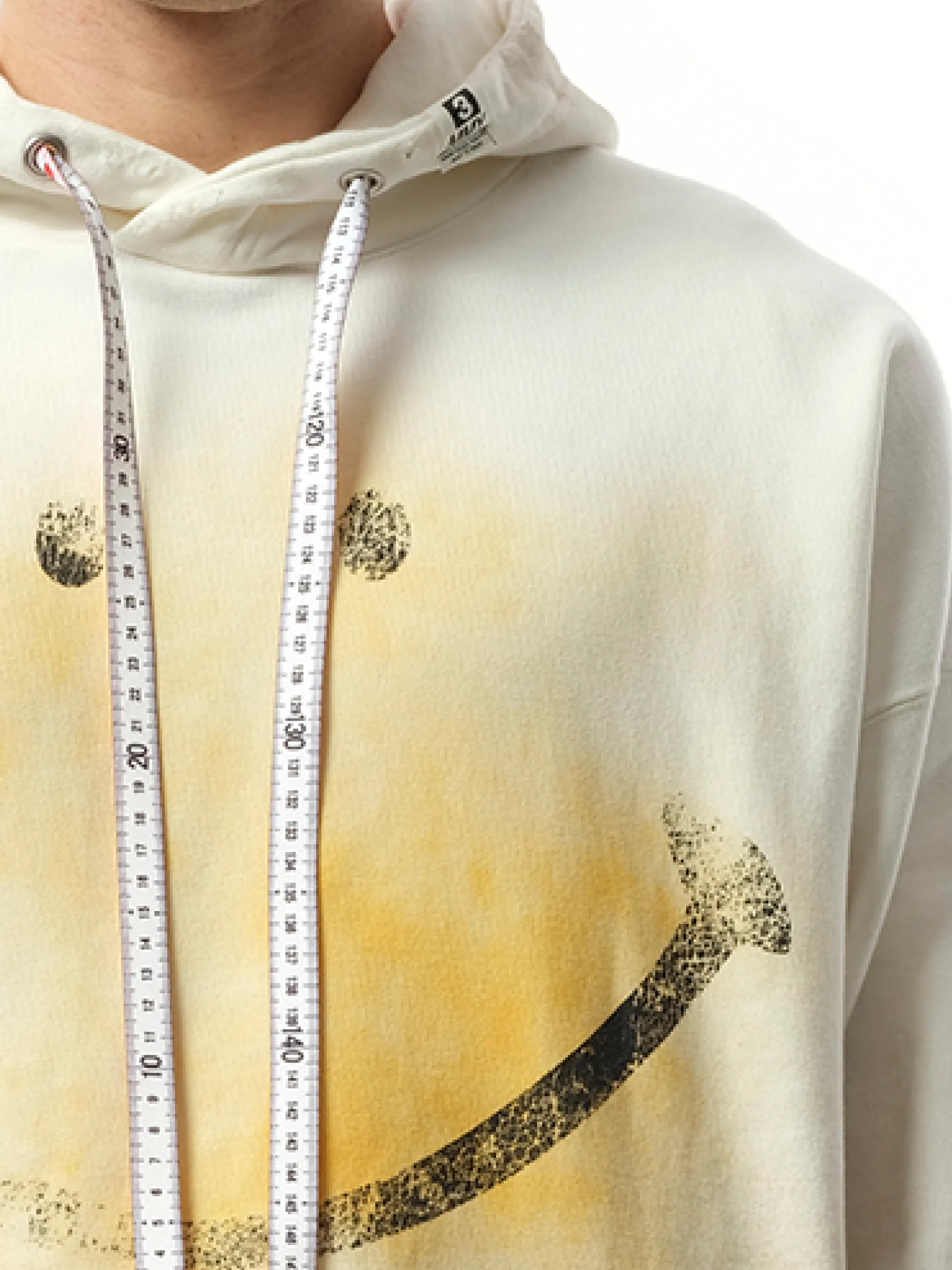 Smily Face Printed Distressed Hoodie in White