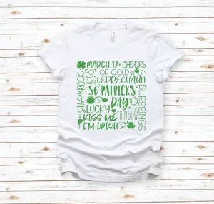 St. Patrick's Day Subway Words Typography Adult T Shirt - St. Patrick's Day Shirt - Lucky - Green