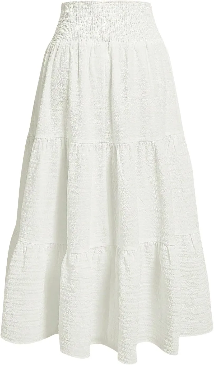 Summer Skirts for Women 2025 Vacation Elastic High Waisted Linen Maxi Skirt Casual Summer Beach Cover Up Skirts