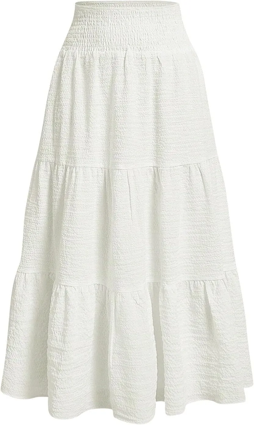 Summer Skirts for Women 2025 Vacation Elastic High Waisted Linen Maxi Skirt Casual Summer Beach Cover Up Skirts