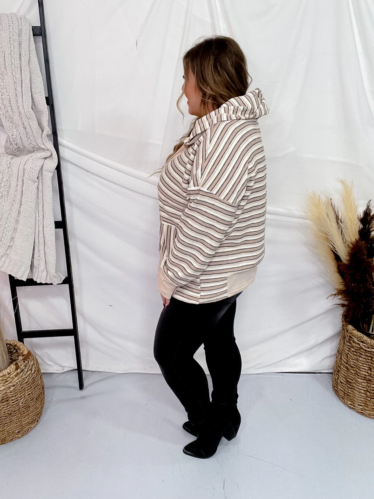 Textured Striped Jacquard Hooded Sweatshirt FINAL SALE