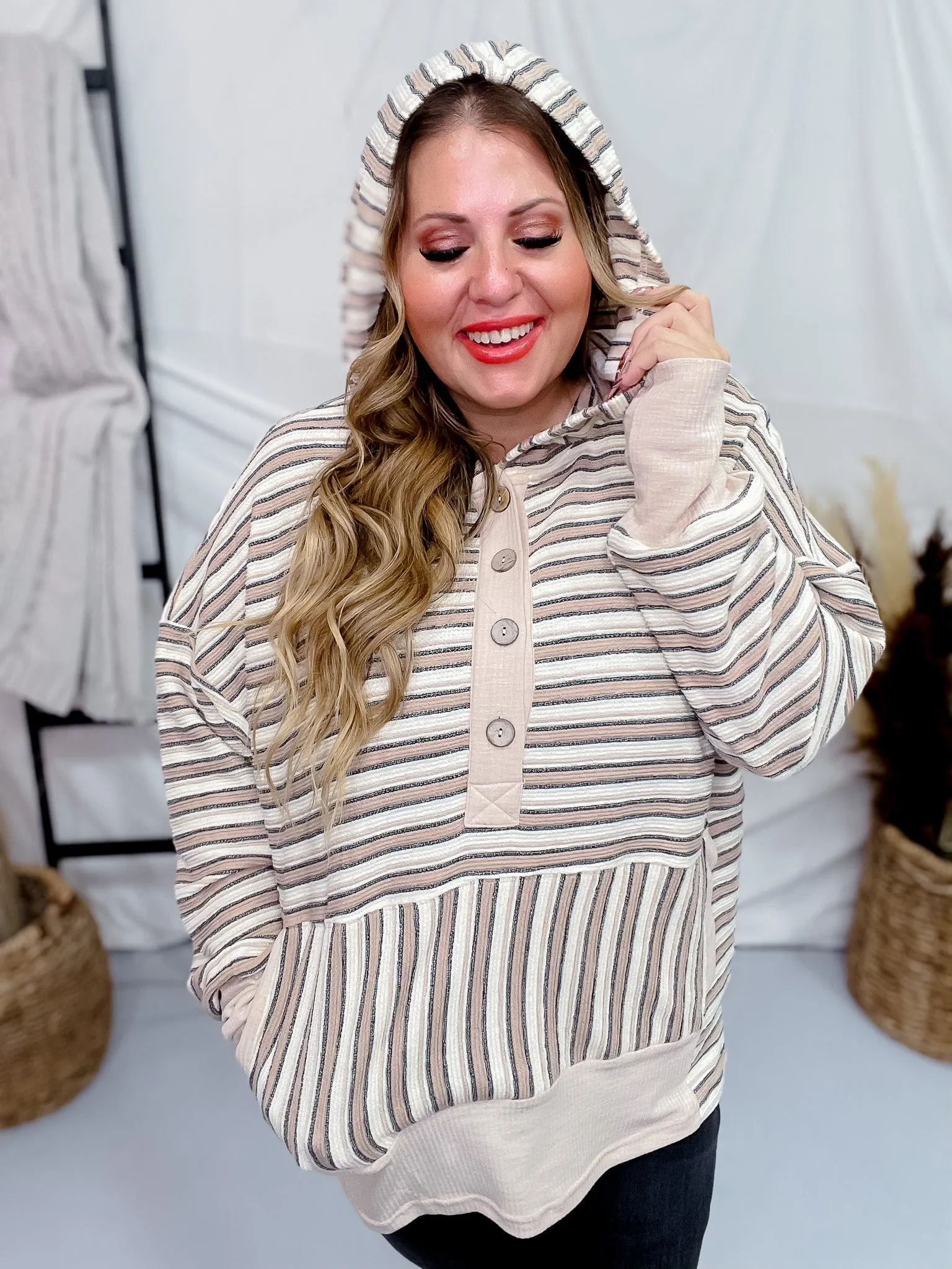 Textured Striped Jacquard Hooded Sweatshirt FINAL SALE