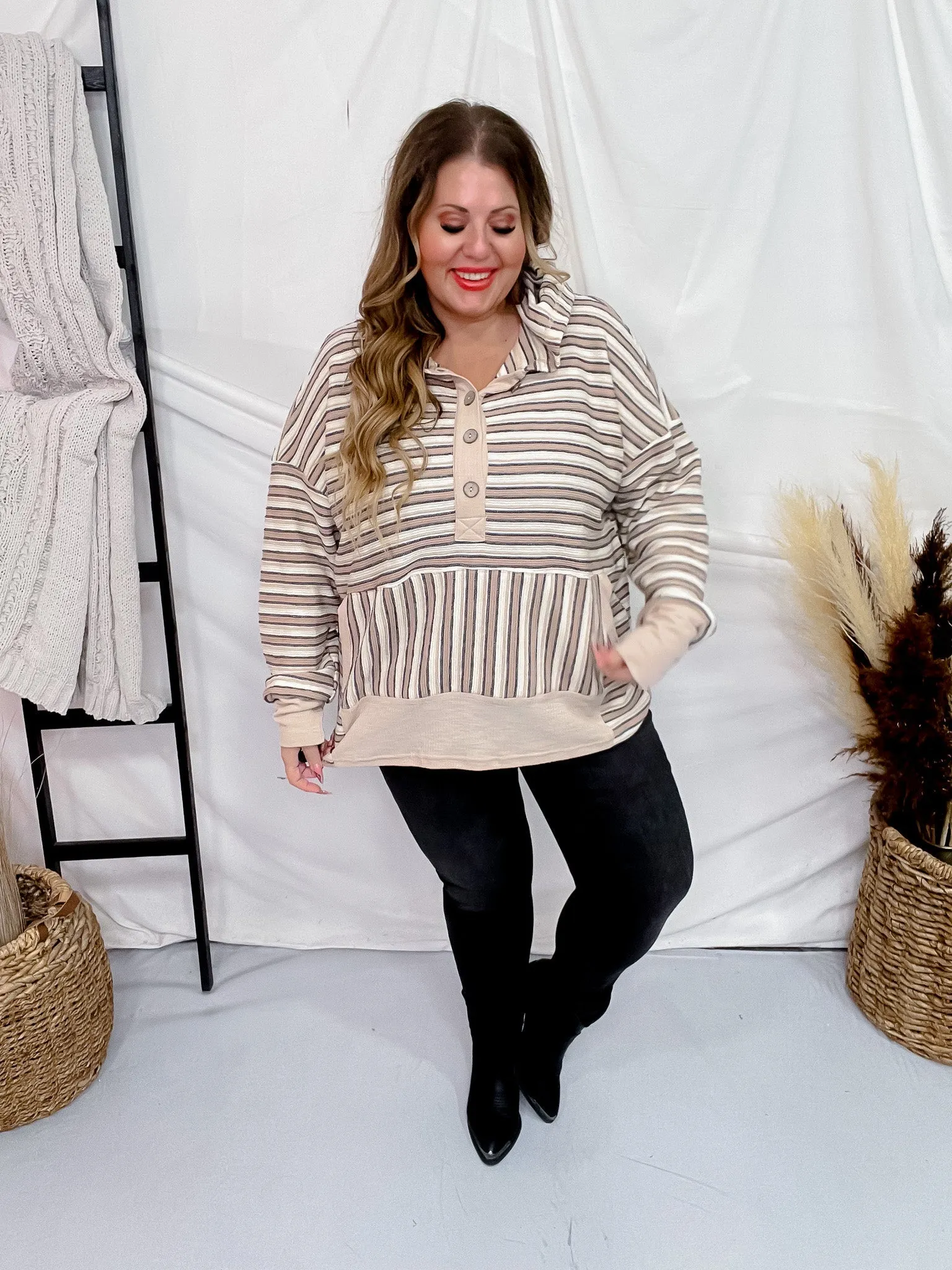 Textured Striped Jacquard Hooded Sweatshirt FINAL SALE