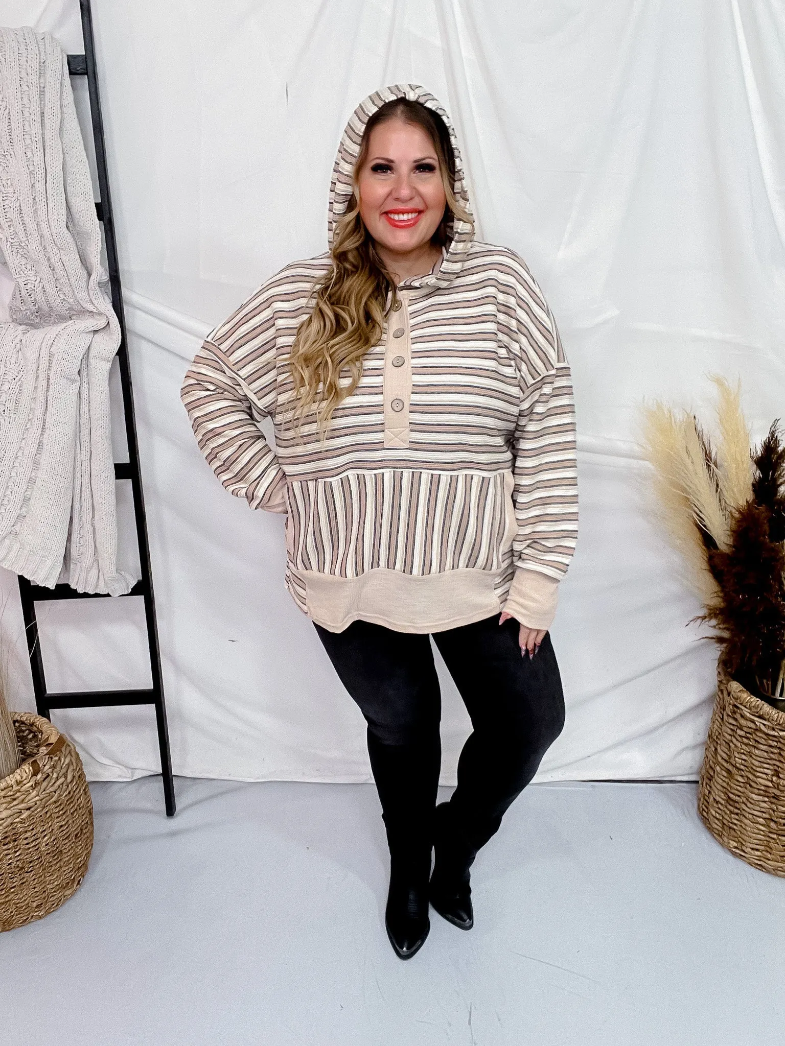 Textured Striped Jacquard Hooded Sweatshirt FINAL SALE
