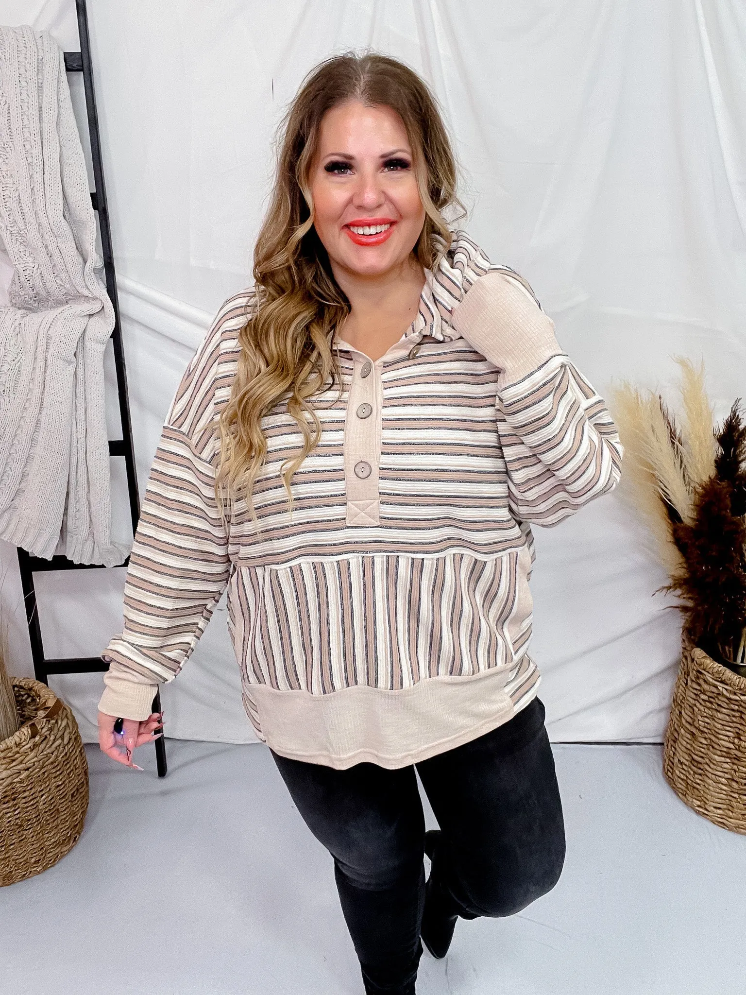 Textured Striped Jacquard Hooded Sweatshirt FINAL SALE