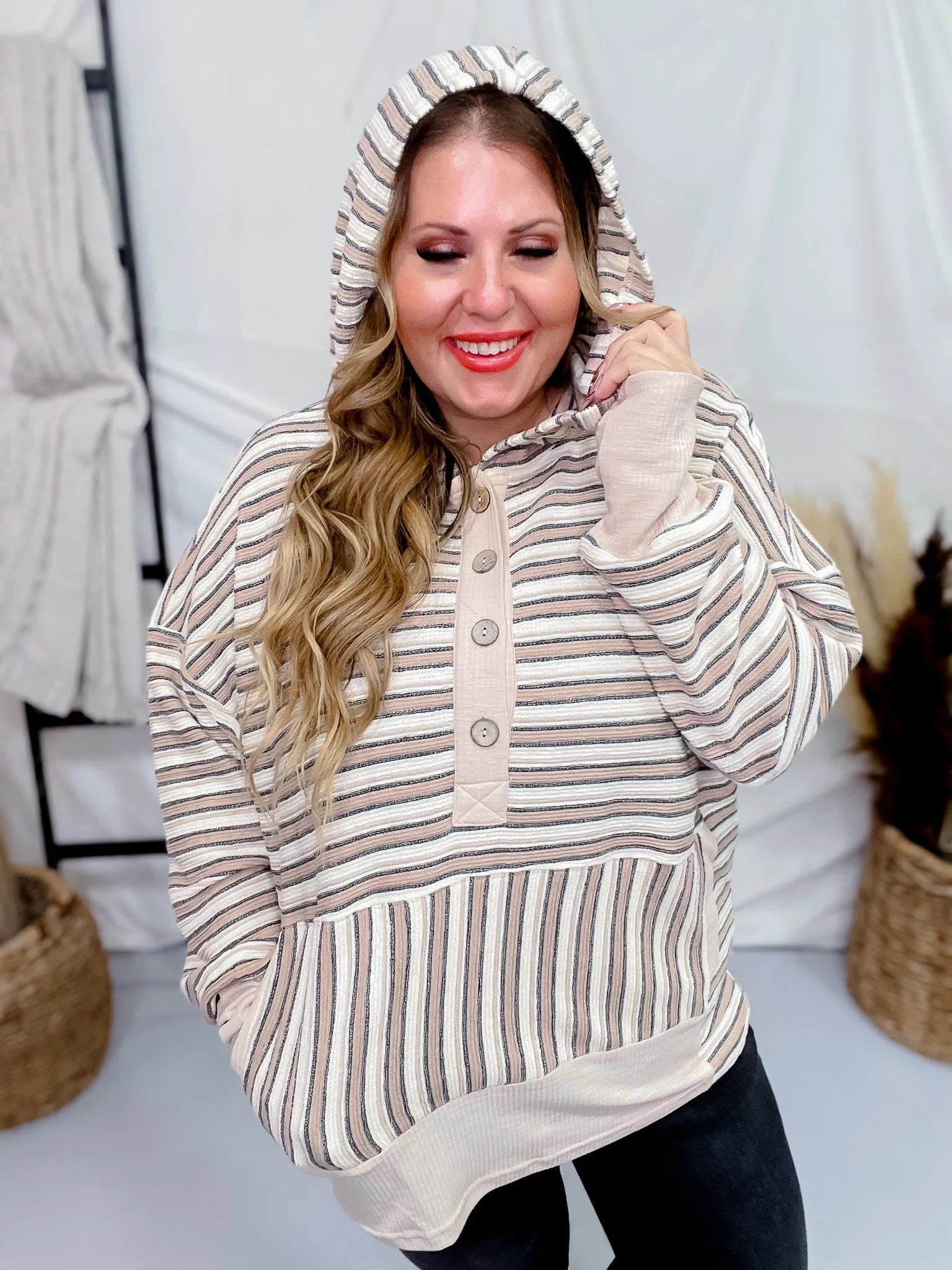 Textured Striped Jacquard Hooded Sweatshirt FINAL SALE
