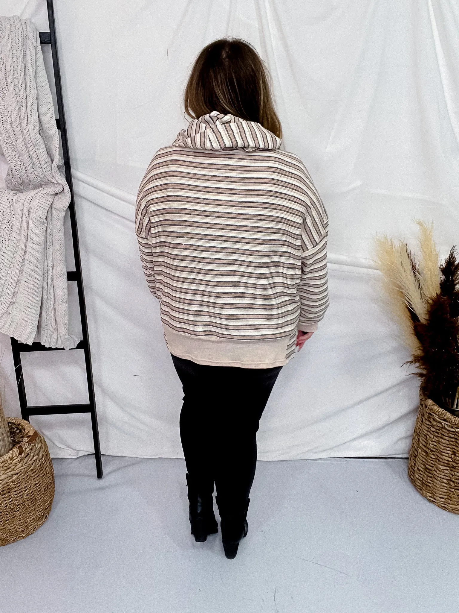 Textured Striped Jacquard Hooded Sweatshirt FINAL SALE