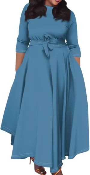 Trendy Plus Size Maxi Dresses for Women Formal Long Sleeve Elegant Floral 3/4 Sleeve Ruched Flowy A Line Long Dress