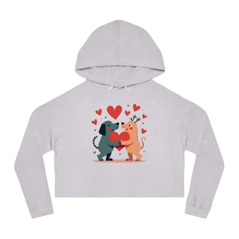 Trendy Two Dogs Cropped Hooded Sweatshirt for Women