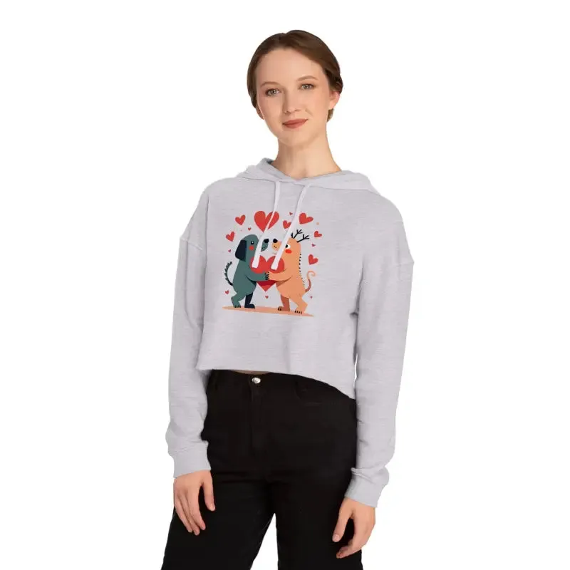 Trendy Two Dogs Cropped Hooded Sweatshirt for Women