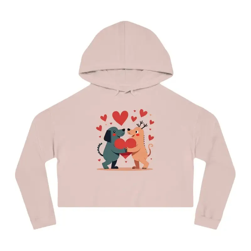 Trendy Two Dogs Cropped Hooded Sweatshirt for Women