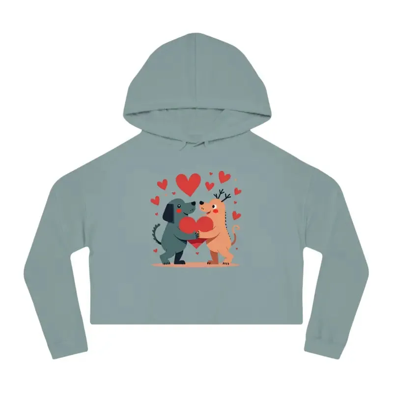 Trendy Two Dogs Cropped Hooded Sweatshirt for Women