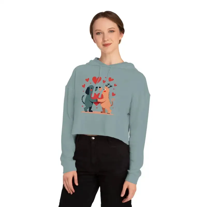 Trendy Two Dogs Cropped Hooded Sweatshirt for Women