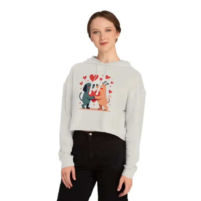 Trendy Two Dogs Cropped Hooded Sweatshirt for Women