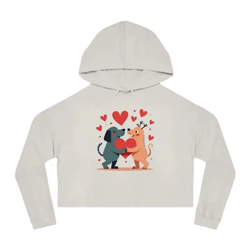 Trendy Two Dogs Cropped Hooded Sweatshirt for Women
