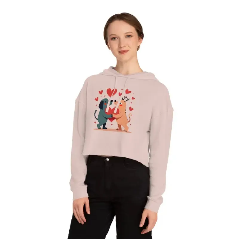 Trendy Two Dogs Cropped Hooded Sweatshirt for Women