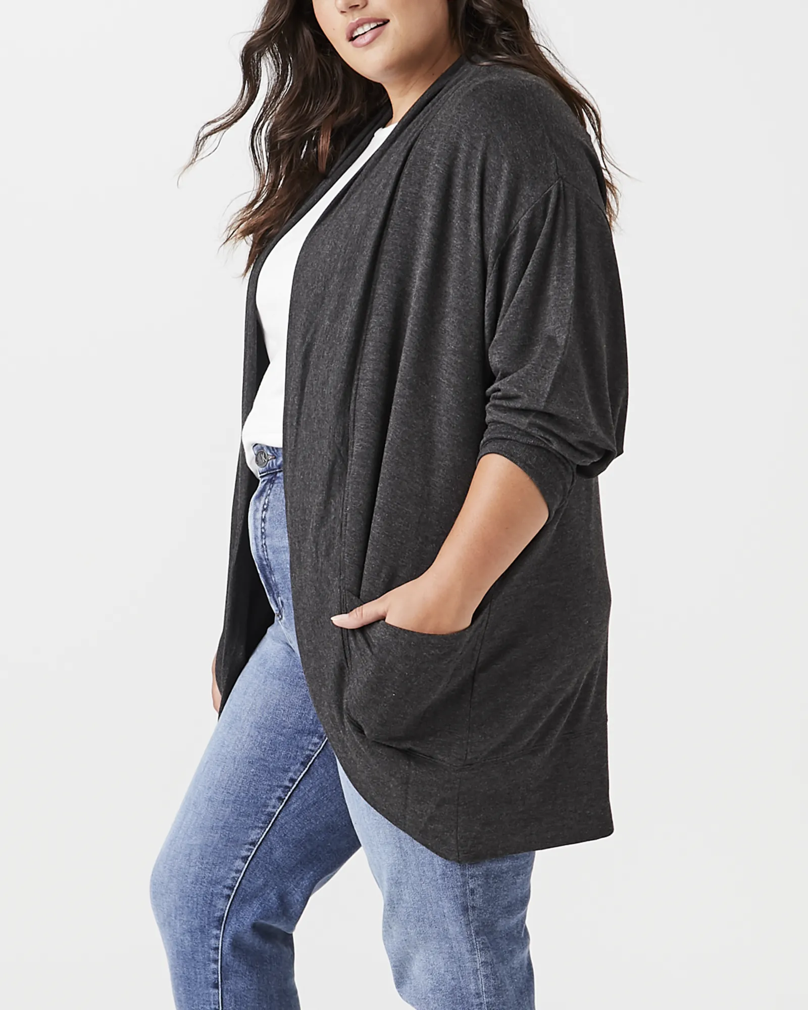 Tweedia Round-Hem Cardigan | Charcoal Grey