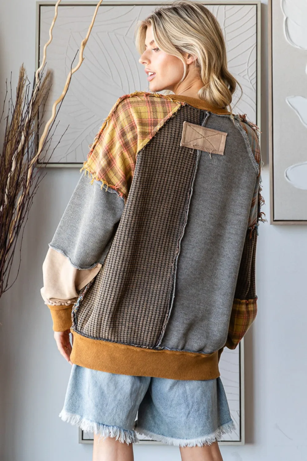 Washed Plaid Mix Patchwork Top