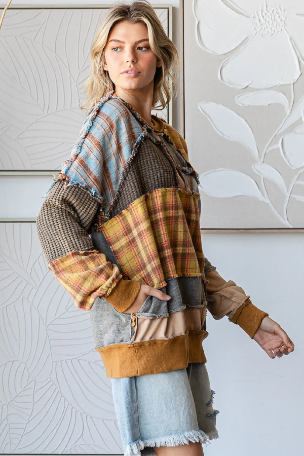 Washed Plaid Mix Patchwork Top