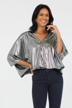 Whitney Metallic Batwing One Button Jacket