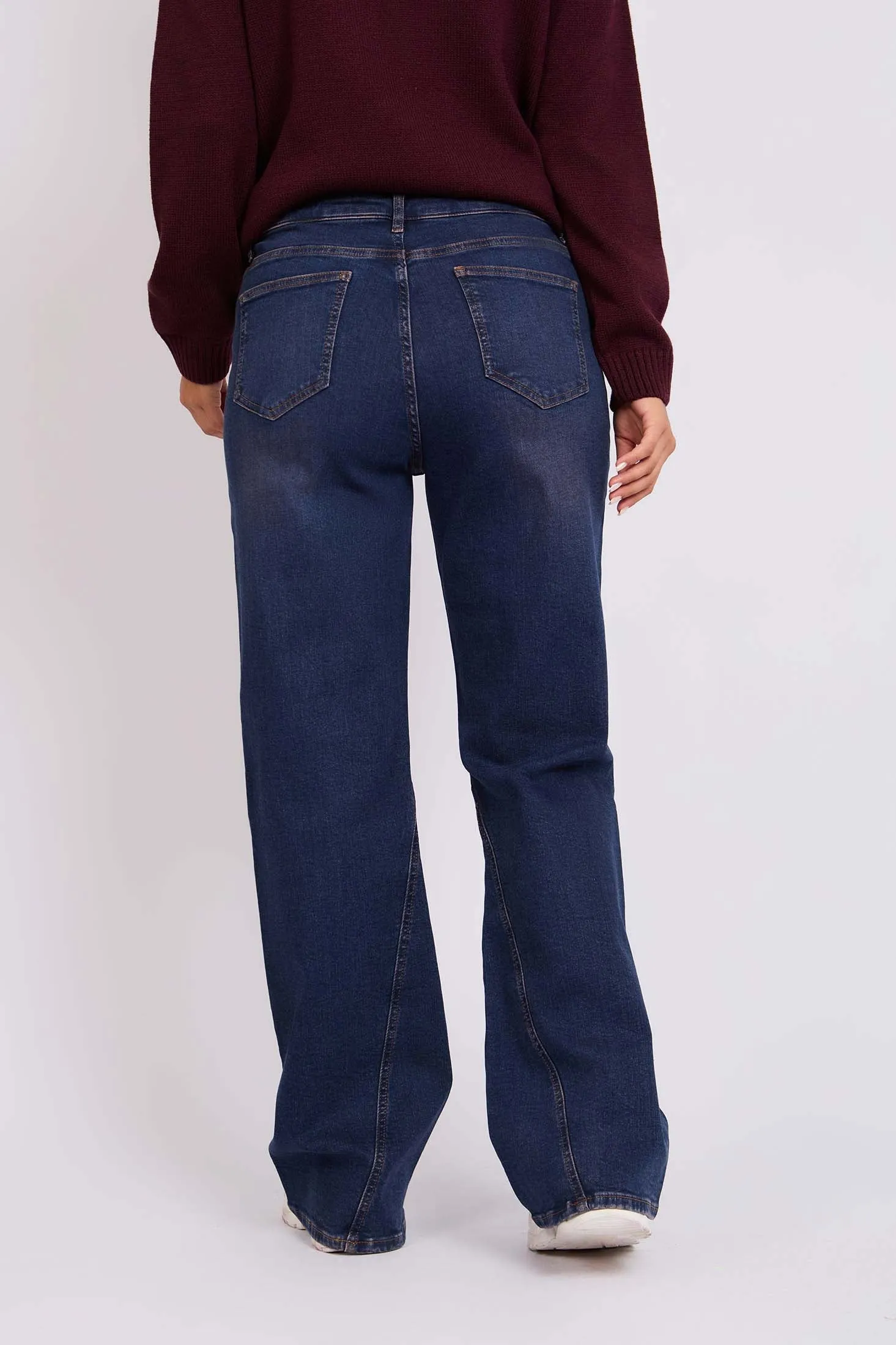 Women Wide Flare Denim Pant Burgundy