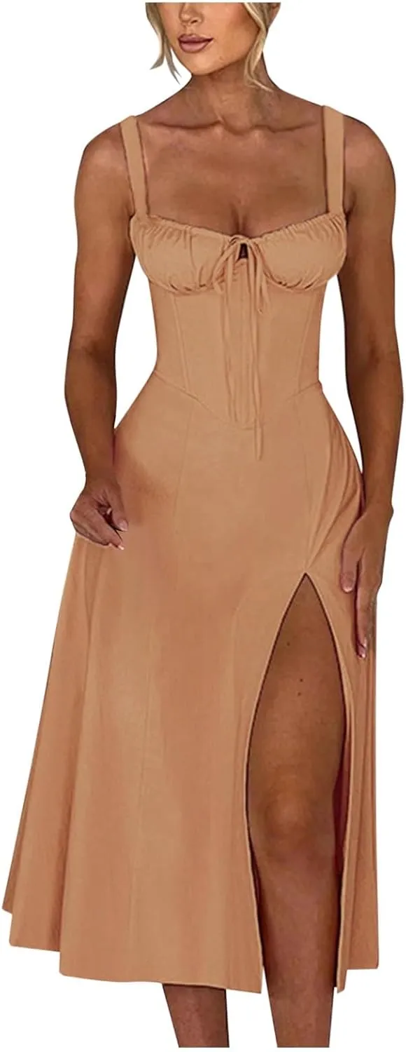 Womens 2024 Summer Maxi Dress Sleeveless Floral Spaghetti Strap Smocked Boho Beach Long Dress