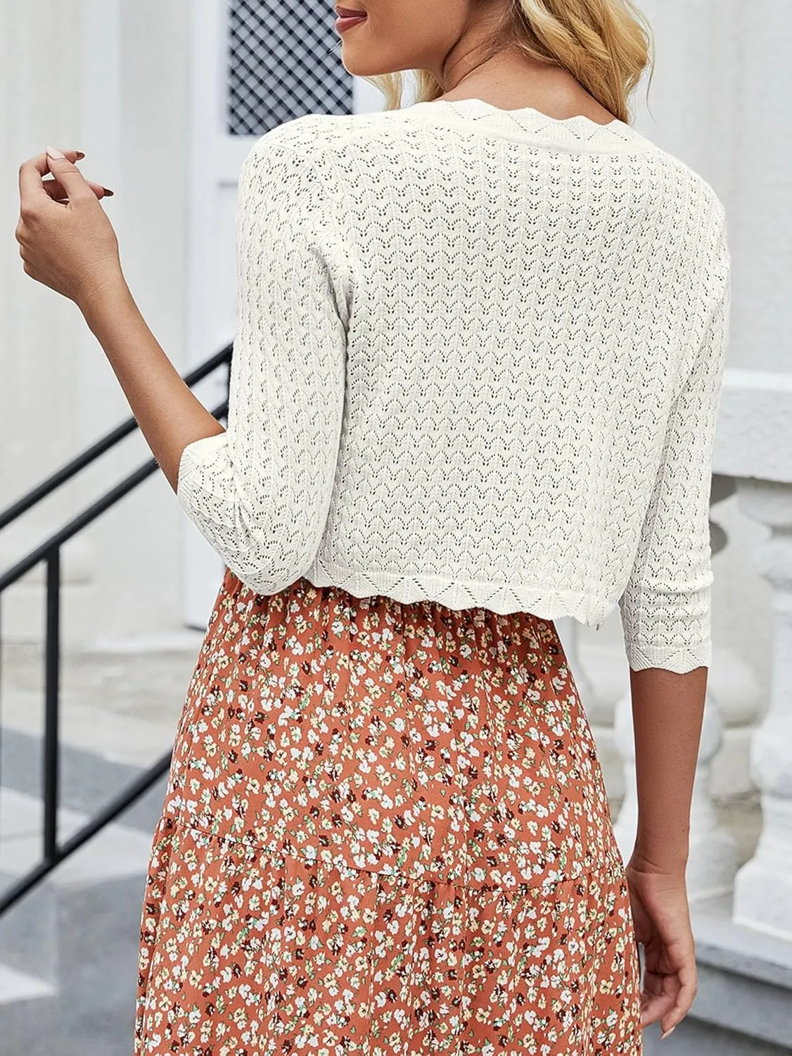 Women's Bolero Shrug 3/4 Sleeve Cropped Cardigan Knit Sweaters Open Front Casual Elegant Jacket for Dresses