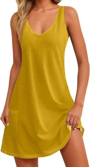 Women's Casual Sleeveless Color Block Summer Dress with Pockets Comfortable Loose Fit for Beach and Daily Wear