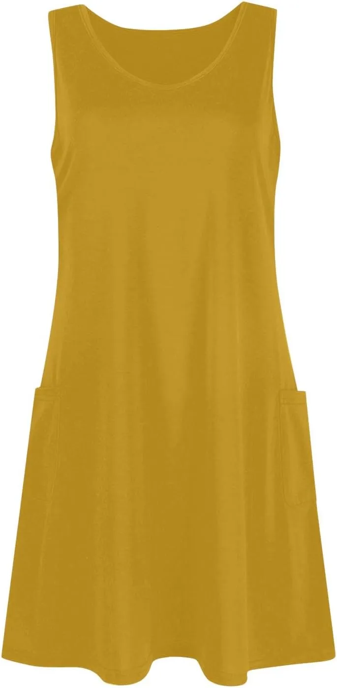 Women's Casual Sleeveless Color Block Summer Dress with Pockets Comfortable Loose Fit for Beach and Daily Wear