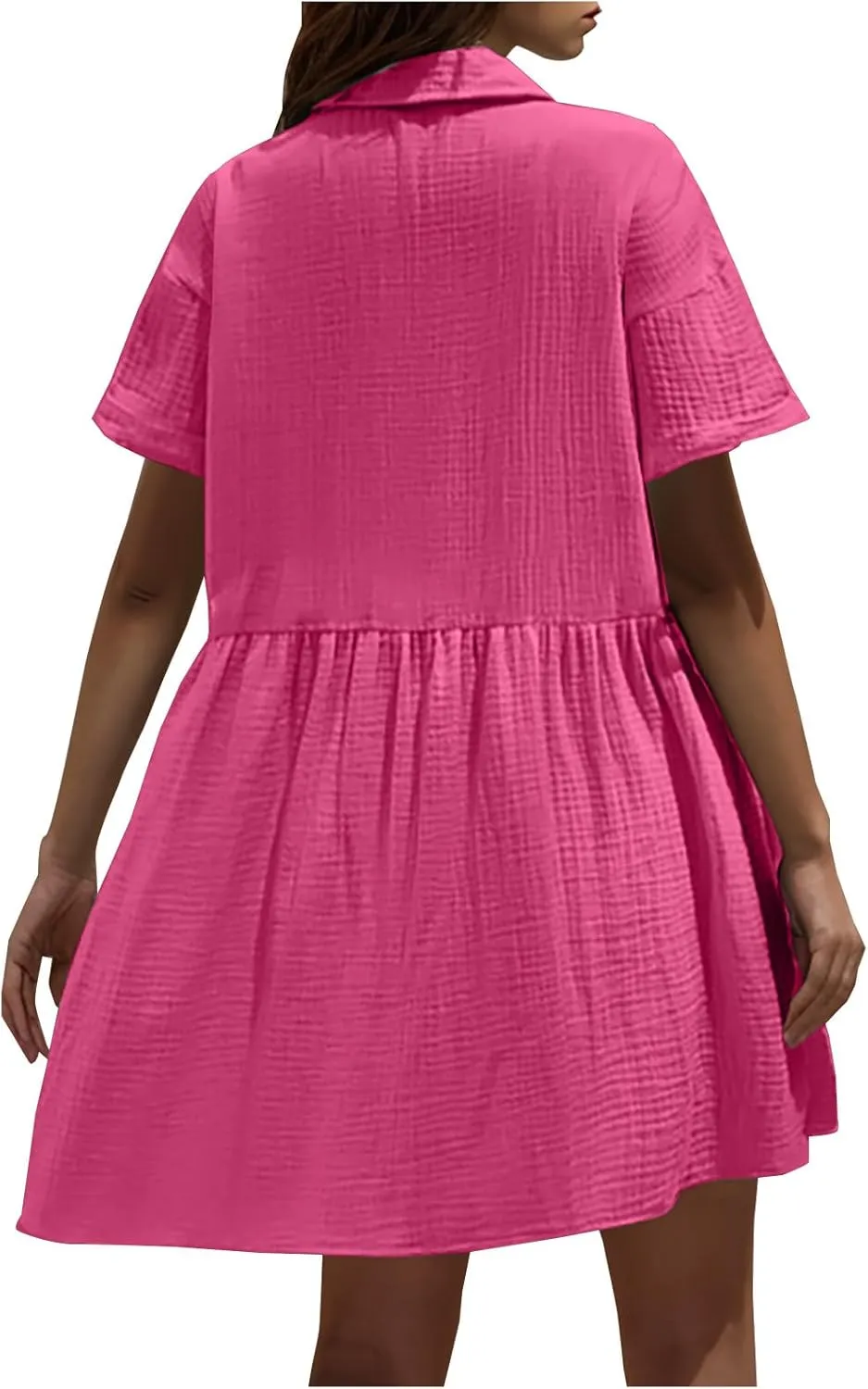 Womens Dresses 2025 Summer Button Down Cotton Linen Beach Mini Dress Casual Loose Fit Short Sleeve V Neck Shirt Dress