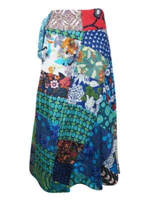 Womens Multicolor Wrap Skirt, Beach Hippy Patchwork Cotton Skirts, One size