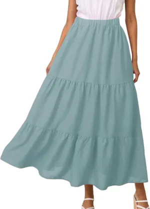 Womens Skirts Summer High Waisted Casual Elegant Maxi High Waisted Vacation A Line Flowy Long Skirts with Pockets