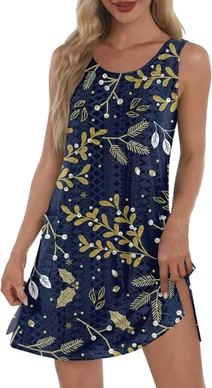 Womens Summer Casual Mini Dress Sleeveless Sundress 2025 Fashion Flowy Boho Beach Swimsuit Vacation Dresses