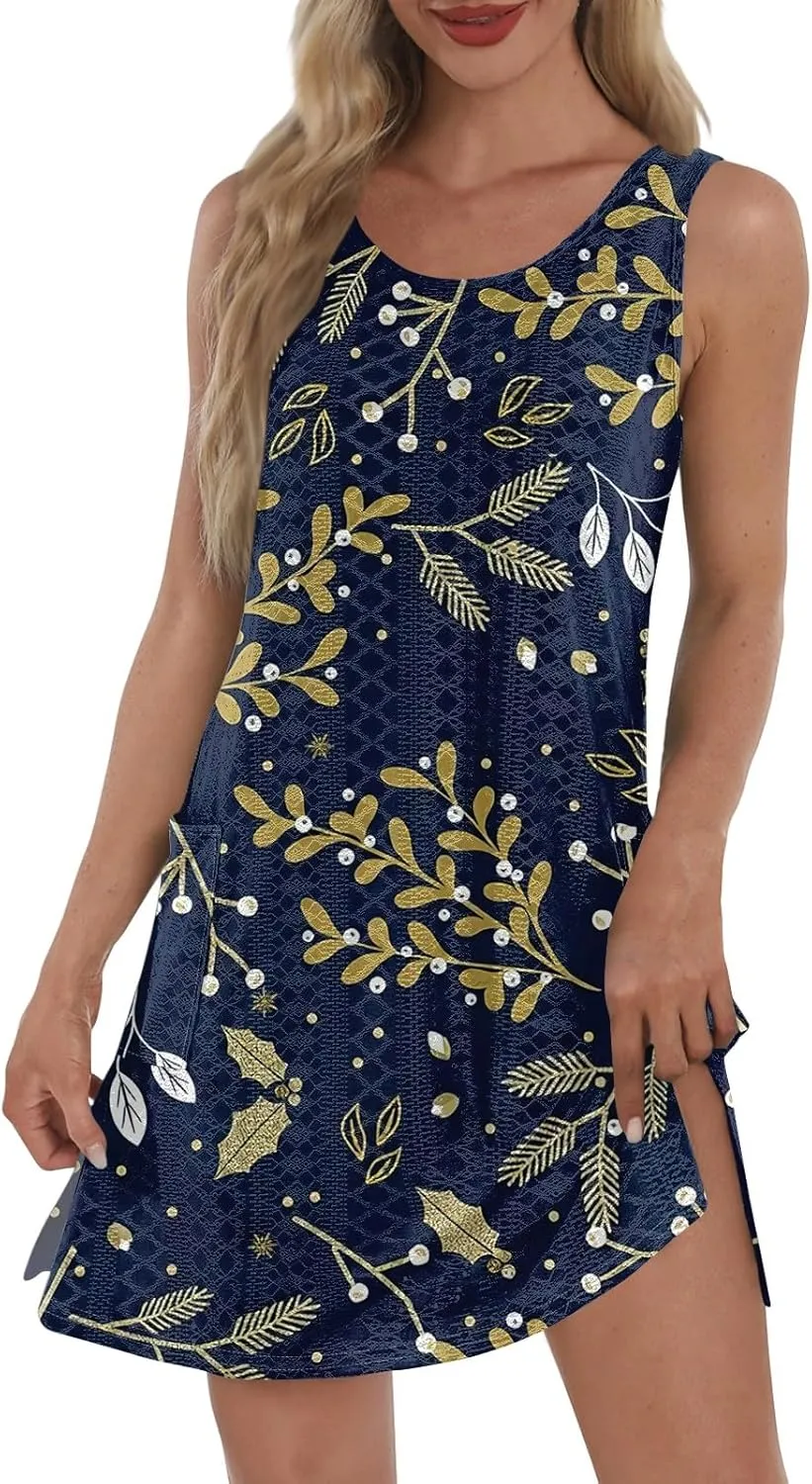 Womens Summer Casual Mini Dress Sleeveless Sundress 2025 Fashion Flowy Boho Beach Swimsuit Vacation Dresses